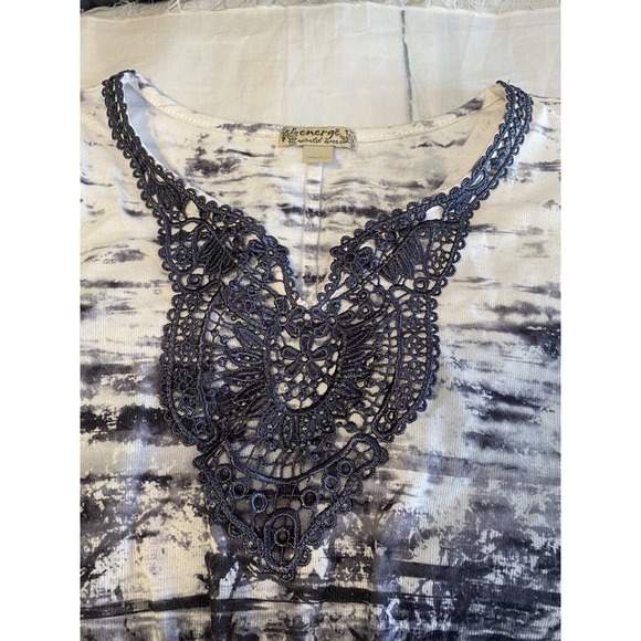 Energe Shirt‎ Women 1X Teal Tunic Top 3/4 Sleeves Crochet Beads - Picture 3 of 10